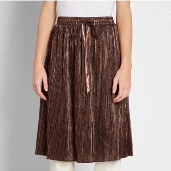 Modcloth Metallic Skirt Glitz The Metallic Midi Skirt Tie Elastic Bronze S NWT - Picture 5 of 13